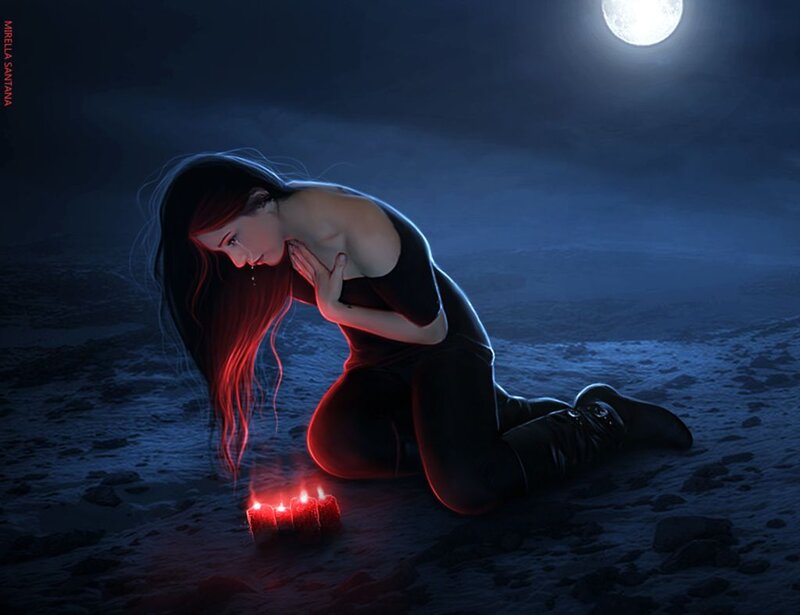 Woman Kneeling on Ground — Blue