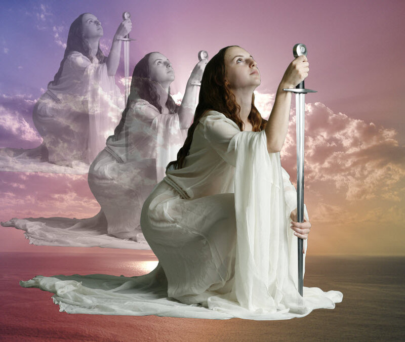 Woman Kneeling with Sword