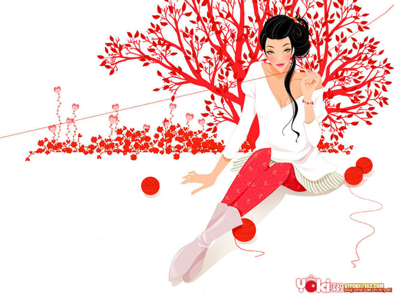 Woman Knitting with Red Yarn