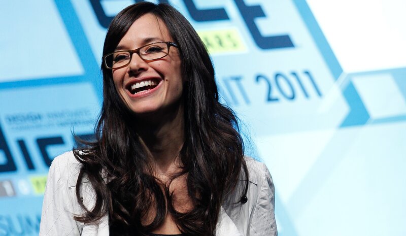 woman laughing at event