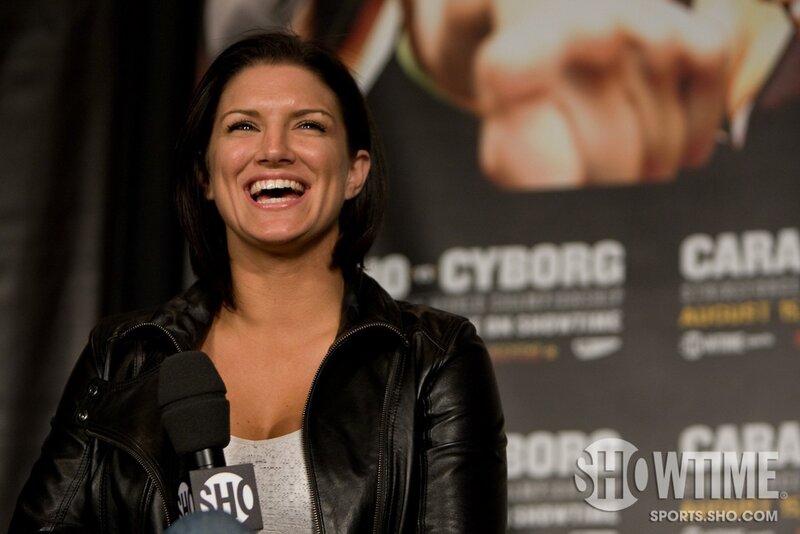 woman laughing at press event