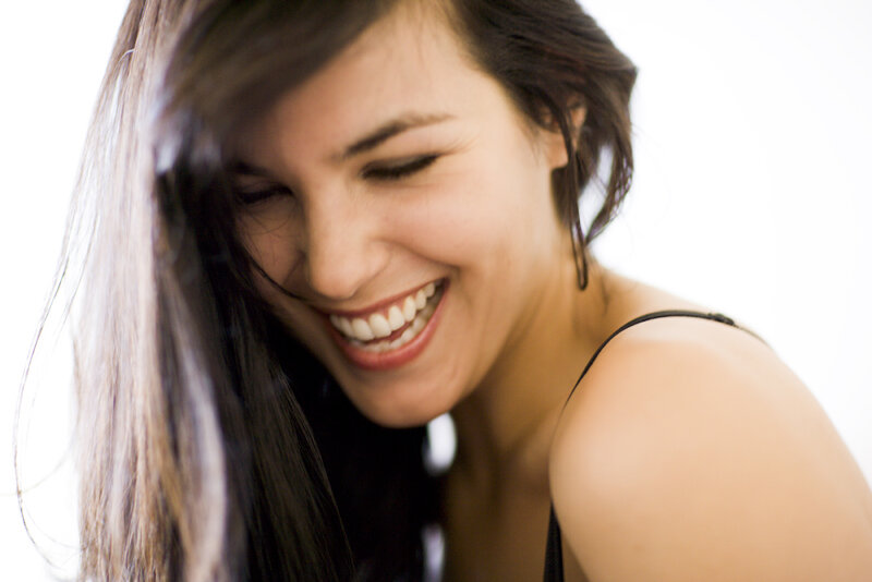woman laughing joyfully
