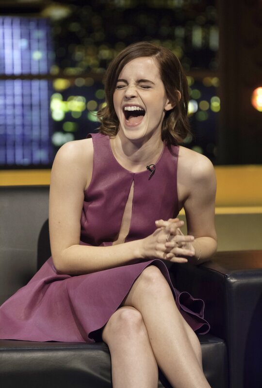 woman laughing on talk show