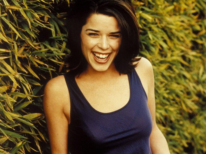 Woman Laughing Outdoors — Blue, Happy