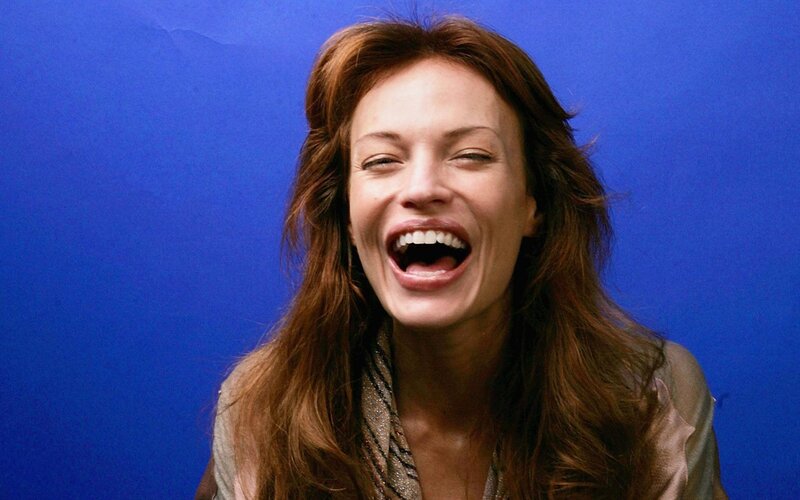 Woman Laughing Widely — Blue