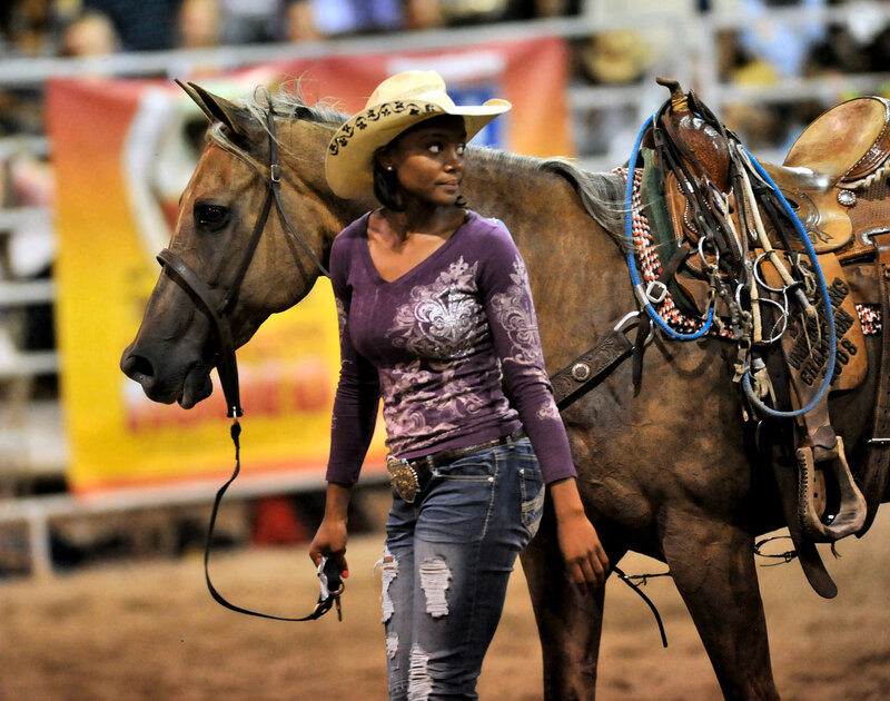Woman Leading a Horse — Brown, Focused