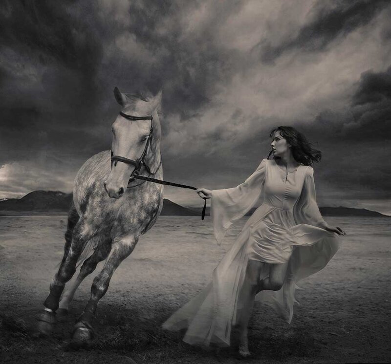 Woman Leading a Horse — Gray