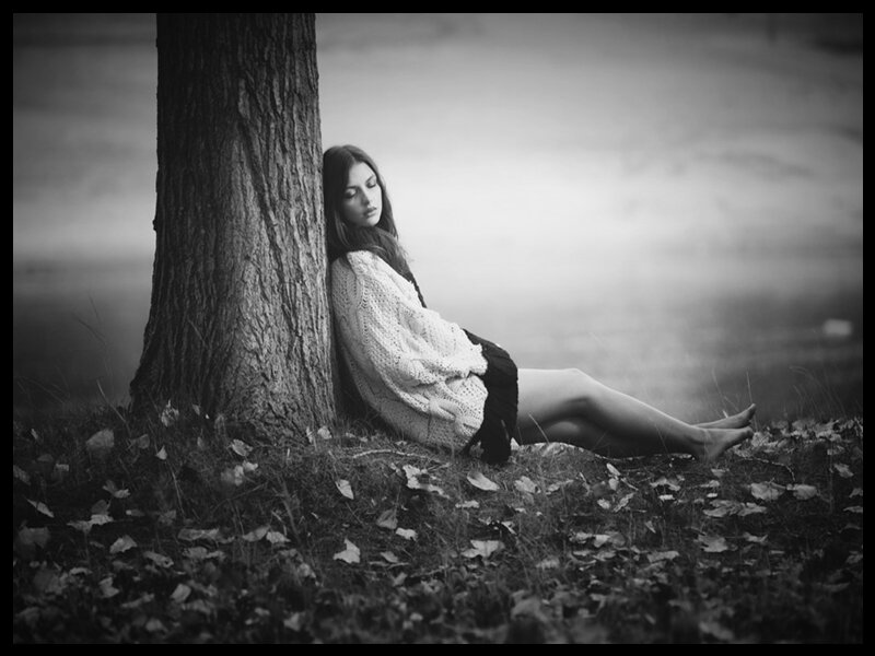 Woman Leaning Against Tree — Black