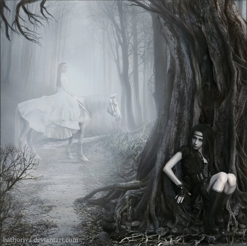 Woman Leaning Against Tree — Gray