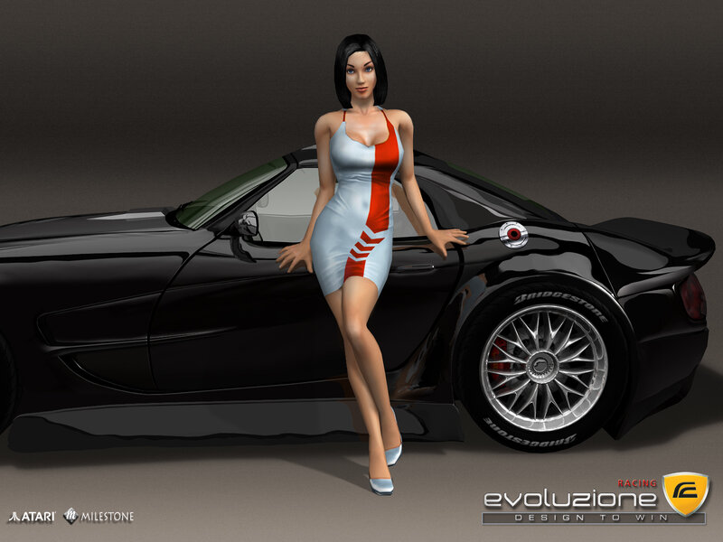 Woman Leaning on Car — Black, Dramatic, 3d Render, Dress