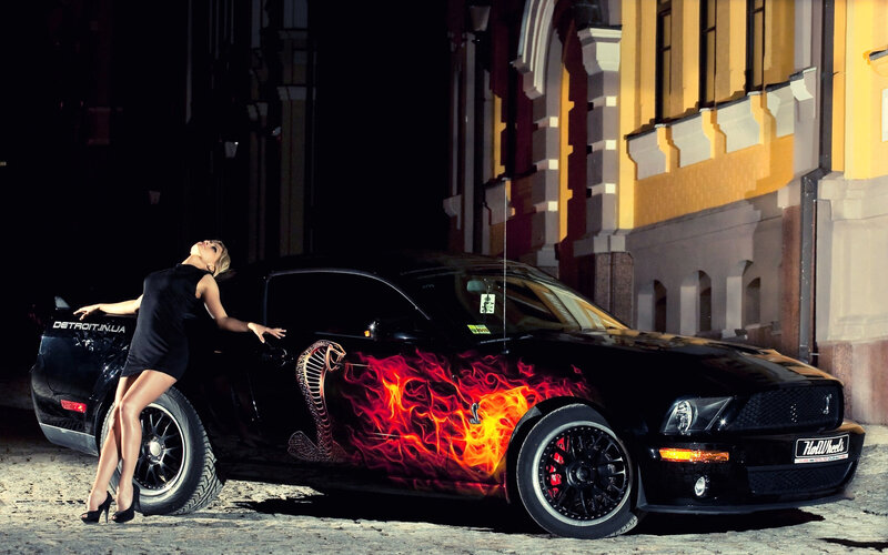 Woman Leaning on Car — Black, Dramatic, Night