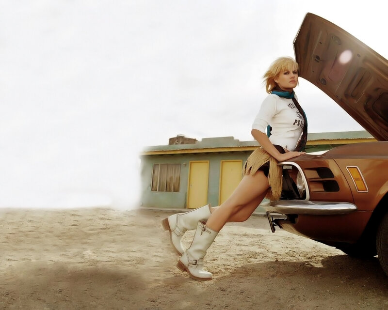Woman Leaning on Car — Brown