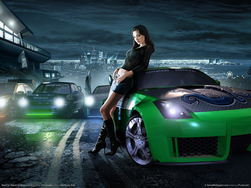 Woman Leaning on Green Car — Dramatic, Night