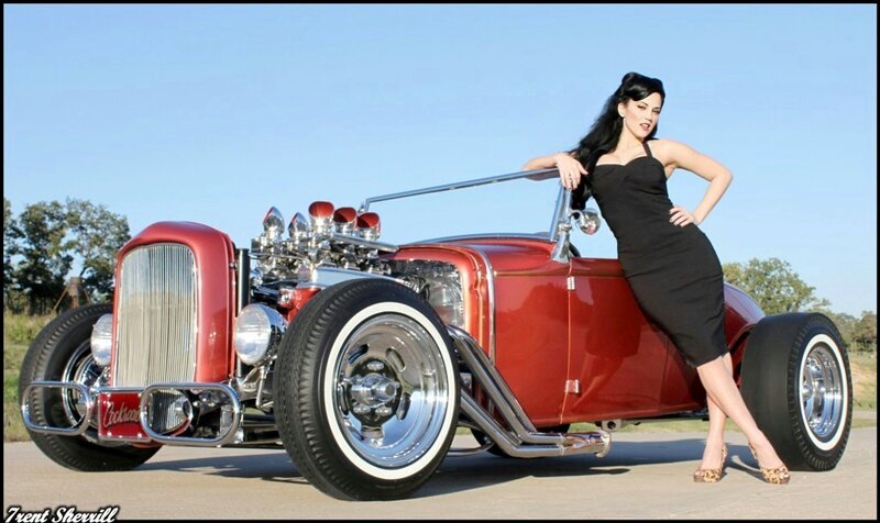 Woman Leaning on Hot Rod