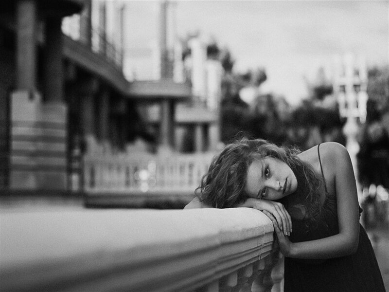 Woman Leaning on Railing — Black, Melancholic