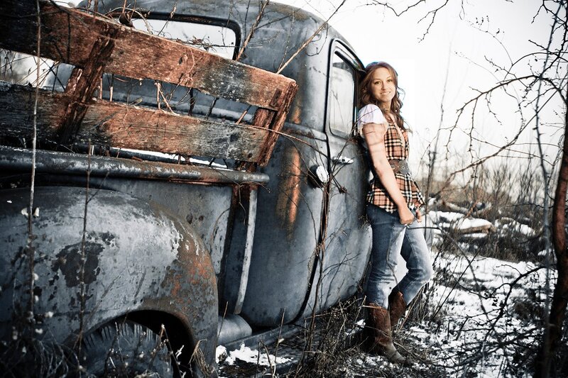 Woman Leaning on Truck — Gray