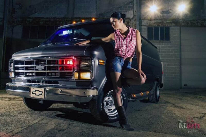 Woman Leaning on Van — Black