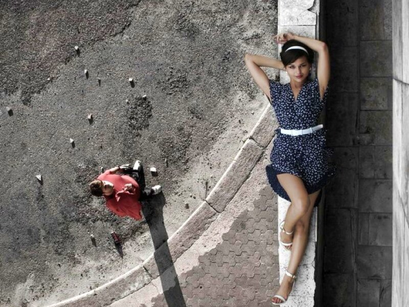 Woman Leaning on Wall — Blue