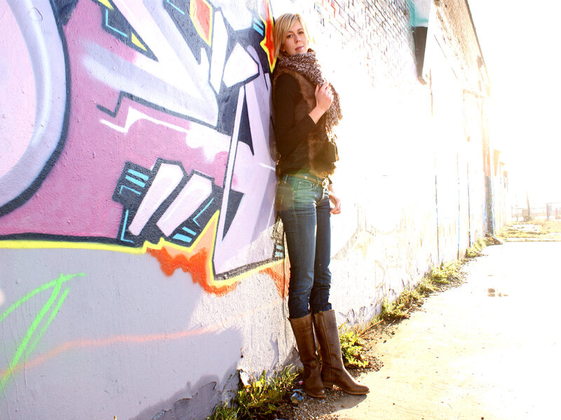 Woman Leaning on Wall — Brown, Dramatic