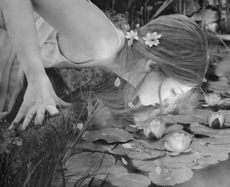 Woman Leaning over Pond