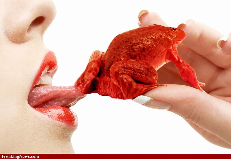 Woman Licking Red Frog
