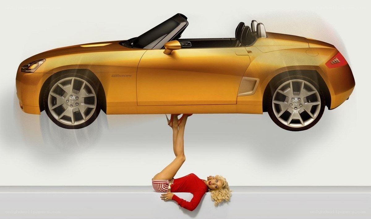 Woman lifting a car