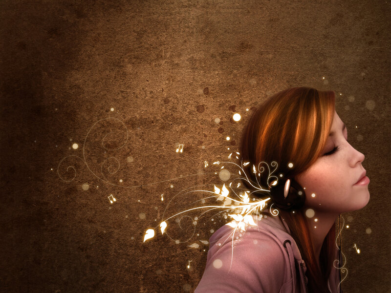 Woman Listening to Music — Brown, Serene
