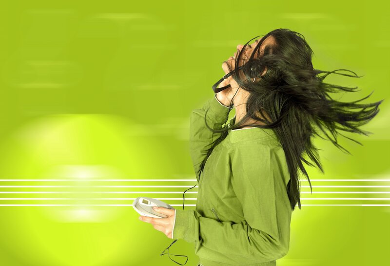 Woman Listening to Music — Green, Energetic