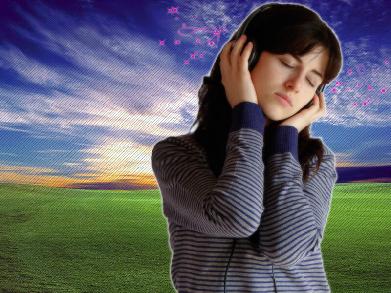 Woman Listening to Music — Green, Serene