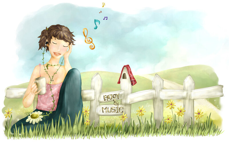 Woman Listening to Music — Green