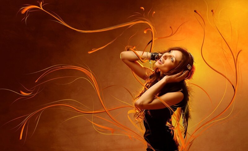 Woman Listening to Music — Orange