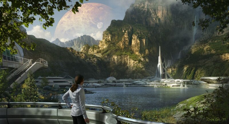 Woman Looking at Alien City
