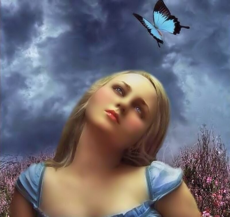 Woman Looking at Butterfly