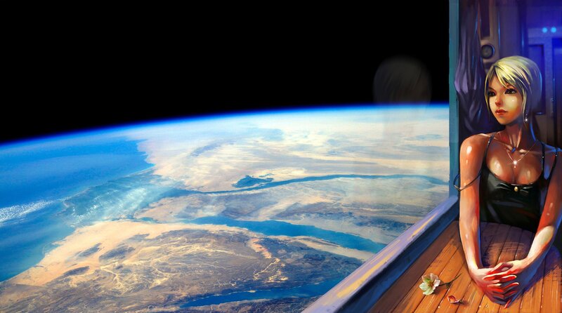 Woman Looking at Earth — Blue