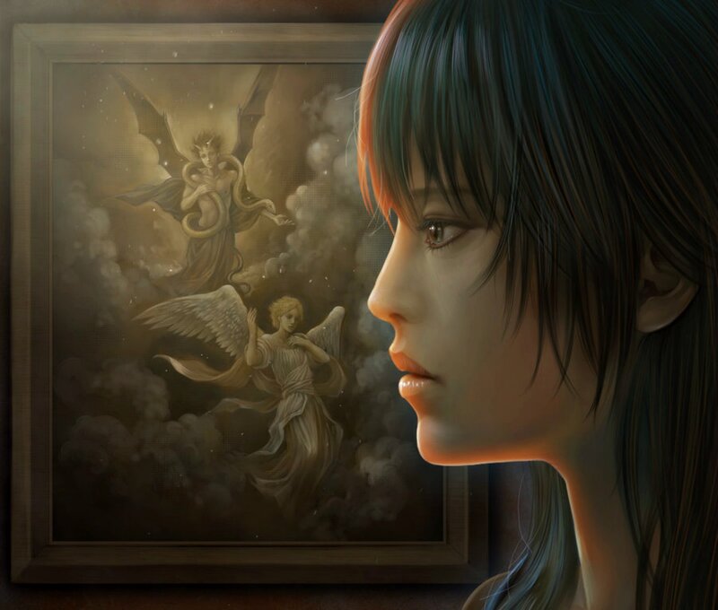 Woman Looking at Painting — Brown