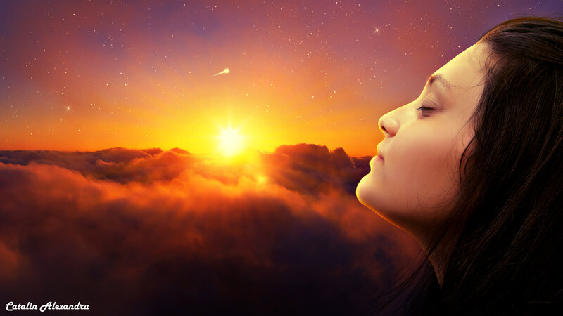 Woman Looking at Sunset — Orange