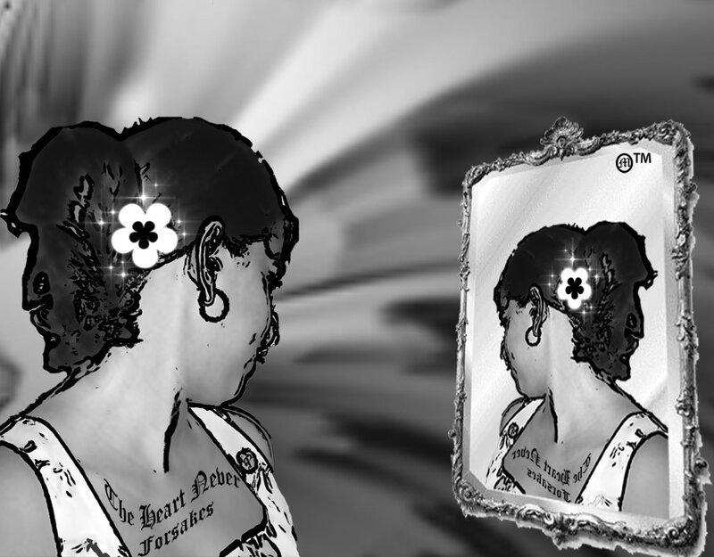 Woman Looking in Mirror — Black, Dramatic, Digital Art