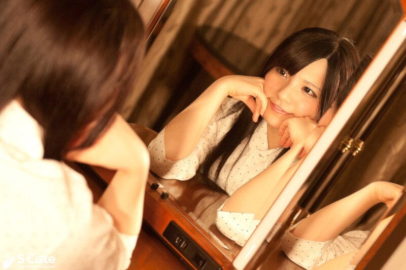 Woman Looking in Mirror — Brown, Calm, Photograph, Shirt