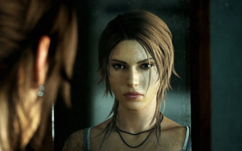 Woman Looking in Mirror — Brown, Serious, 3d Render