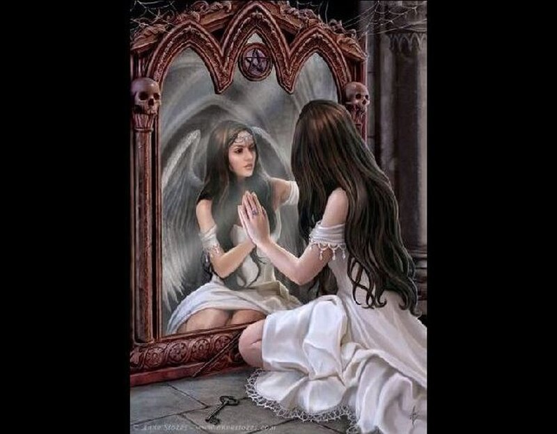 Woman Looking in Mirror — White