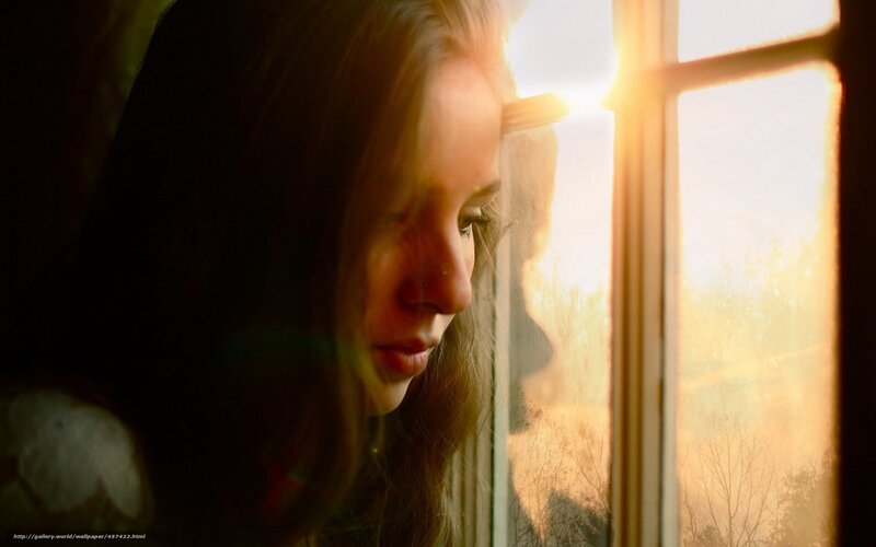 Woman Looking Out Window — Brown, Dramatic, Sunset