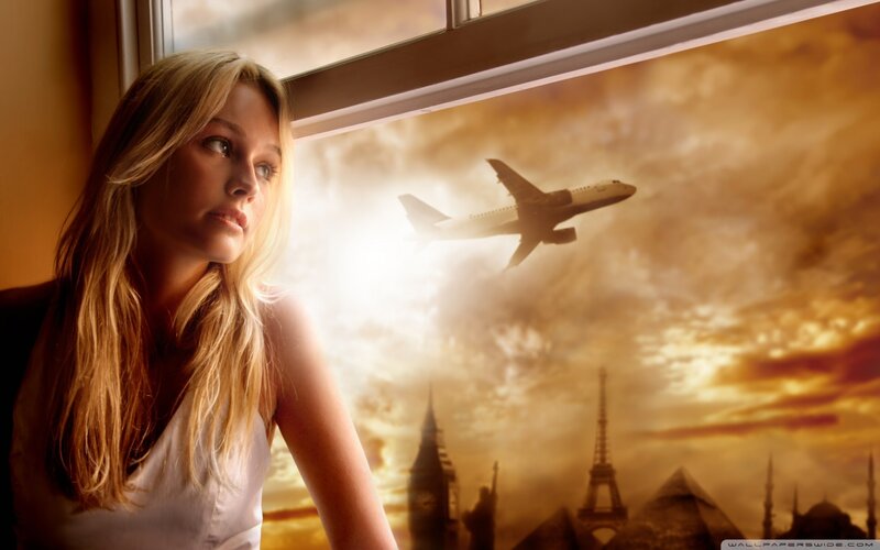 Woman Looking Out Window — Gold, Dramatic, Sunset, Digital Art