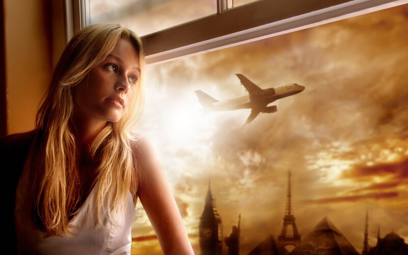 Woman Looking Out Window — Gold, Dramatic