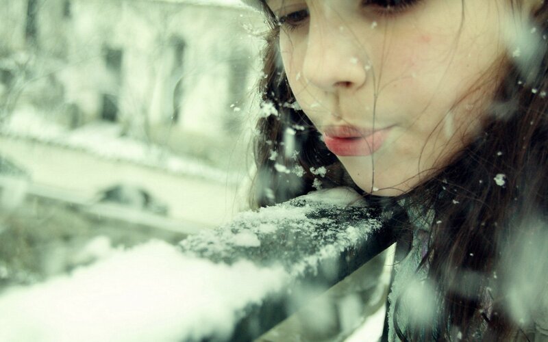 Woman Looking Out Window — White, Cold