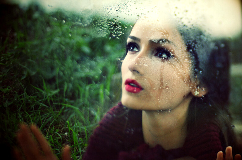 Woman Looking Through Glass — Green