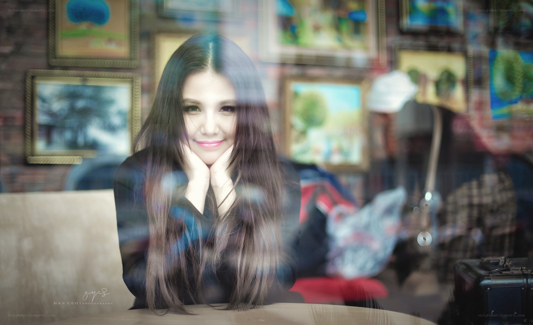 woman looking through window