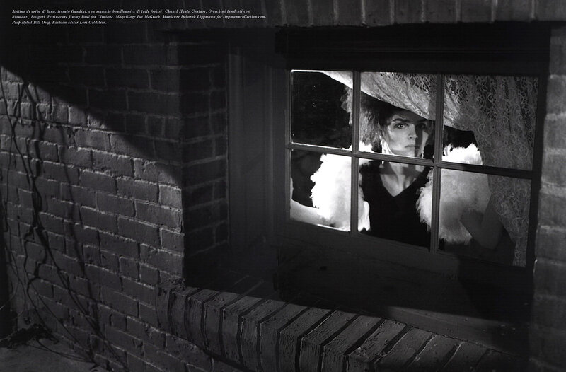 Woman Looking Through Window — Black, Dramatic, Night