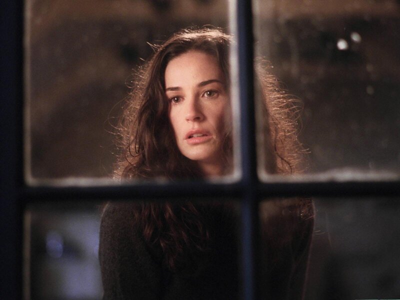 Woman Looking Through Window — Brown, Dramatic, Night, Photograph