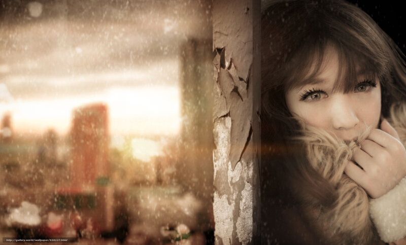 Woman Looking Through Window — Brown, Melancholic