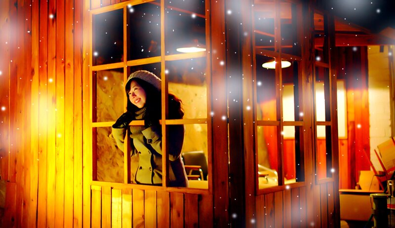 Woman Looking Through Window — Brown